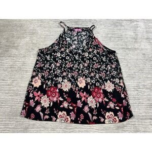 Social Teen Top Junior XL Black Cami Floral Sleeveless Y2K Halter Spagetti Strap